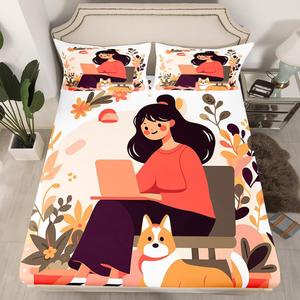 Erosebridal Детский комплект постельного белья с ботаническим цветочным принтом и листьями, милые животные и собаки, Red Orange White