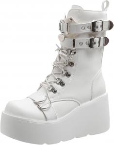 Женские готические ботильоны на платформе до середины голени с модной пряжкой, круглым носком, в стиле мото, скуна на танкетке, панк-брутальные ботинки NIGXWNS, 6.5-7 White