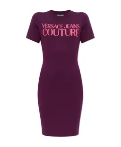 Платье с напечатанным логотипом Versace Jeans Couture, фиолетовый
