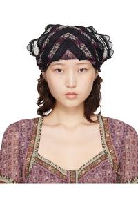 Anna Sui Платок на голову с черно-фиолетовым полосатым принтом в виде камеи