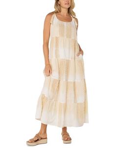 Женское макси-платье без рукавов из фактурного хлопка с принтом Liverpool Los Angeles, Brown/Cream Stripe