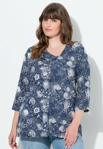 Топ Ulla Popken Long sleeved top, Navy Blue/Dark Blue