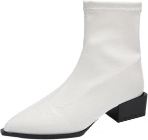 Женские зимние ботильоны из лакированной кожи с квадратным каблуком 3,5 см, современные повседневные туфли Generic, White