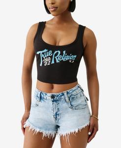 Женская укороченная майка в рубчик с кристаллами True Religion, Jet Black