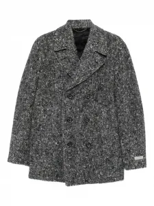 Двубортное пальто с узором в елочку Canali, серый