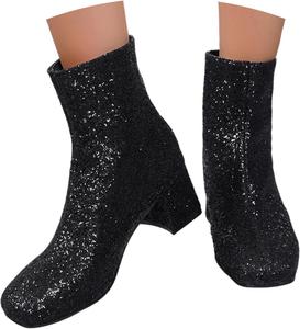 Женские ботильоны Британский стиль Мода Толстый каблук Застежка-молния Короткие ботинки с пайетками для женщин Зима Generic, Black