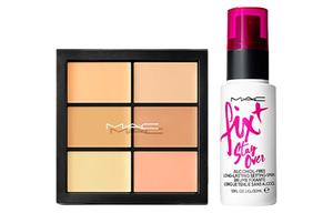 Шестицветная палитра для маскировки и фиксации макияжа, легко растушевывается, выравнивает тон кожи, 6мл+30мл MAC, six-color concealing palette #medium 6g+makeup-setting spray 30ml