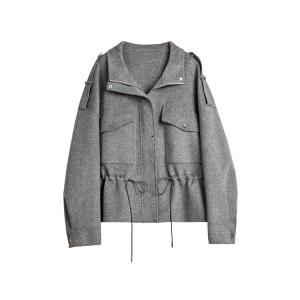 ELLE Пальто женское темно-серое с лацканами, умеренно прямое