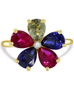 Кольцо с выращенным в лаборатории белым сапфиром 3-5/8 карата, в форме цветка, с бриллиантовым акцентом, из стерлингового серебра с покрытием из 14-каратного золота Macy'S, multi