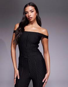 Топ-корсет Bardot в тонкую черную полоску Asos Design