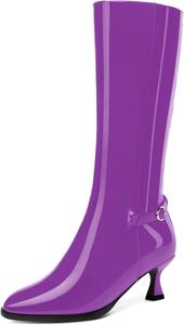 Женские ботильоны NUMALEO с пряжкой, молнией, ремешком на щиколотке, лакированные, модные, с округлым носком, на низком каблуке 2 дюйма, для вечеринок, высокие до колена, Purple
