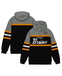 Мужская черно-серая толстовка с капюшоном Head Coach Boston Bruins Mitchell & Ness