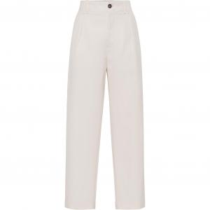 Брюки с передней складкой и прямыми штанинами Brunello Cucinelli, белый