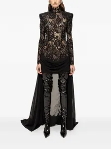 Мини-платье из кружева, украшенное кристаллами NISSA, черный