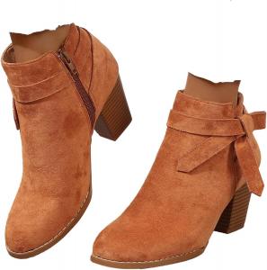 Женские ботильоны на низком и среднем массивном каблуке, с круглым носком, из замши, вестерн-стиль, с боковой молнией, Челси Generic, Brown