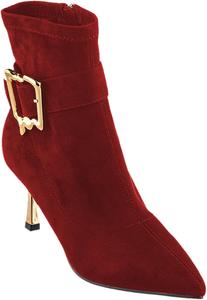 OAKUMSAS Женские замшевые ботильоны с золотой пряжкой, боковой молнией и каблуком-стилет для элегантного образа