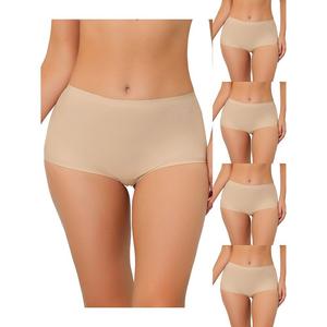 5 упаковок женских шорт для мальчиков, нижнее белье без подкладки, невидимые эластичные однотонные трусики со средней талией ALLEGRA K, бежевый