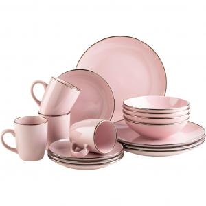 Сервировочный набор Kombiservice МЕТАЛЛИЧЕСКИЙ КАНТ, посуда, каменная керамика Mäser, Rosa