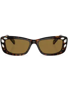 Солнцезащитные очки в прямоугольной оправе с кристаллами Swarovski, коричневый