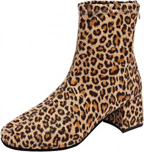 Generic Женские короткие ботильоны с квадратным носком, леопардовым принтом, массивным низким каблуком, на молнии