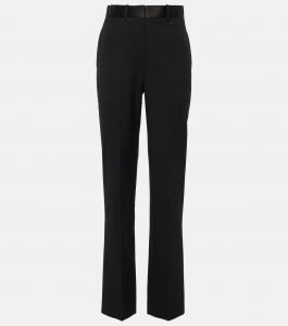 Прямые брюки из смесовой шерсти с высокой посадкой Victoria Beckham, черный