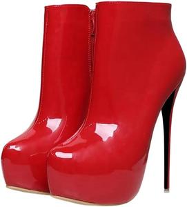 Женские лакированные ботильоны на платформе с круглым носком, боковой молнией и каблуком 16 см, туфли для вечеринок Generic, Red