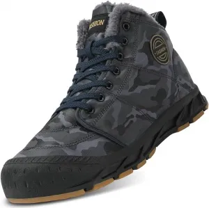 Зимние мужские ботинки, высокие водонепроницаемые ботинки с меховой подкладкой и утеплителем, походные ботинки, теплые дышащие камуфляжные снегоступы для активного отдыха и повседневной носки Qacksv, темно-синий