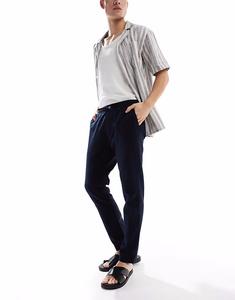 Льняные брюки French Connection на завязках темно-синего цвета French Connection Mens