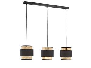 Подвесной светильник MeineWunschleuchte 3flammig Rattan Schwarz, бежевый - черный - хлопковая ткань - 74 x 140 x 18 см