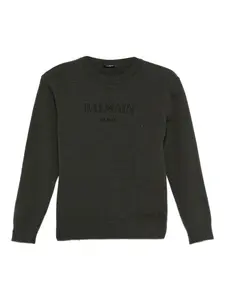 Свитер с вышитым логотипом Balmain Kids, зеленый