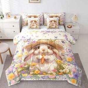 Erosebridal Комплект постельного белья Kawaii Bunny с милым принтом животных в стиле кантри, Yellow Purple