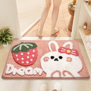 Dajiang Ковер 50х80 см из мягкого велюра для ванной комнаты, с рисунком кролик и клубника, нескользящий