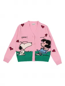 Жаккардовый кардиган из коллаборации с Peanuts Mc2 Saint Barth Kids, розовый