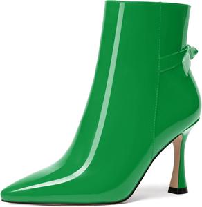 Женские ботильоны FEMSTEP с заостренным носком, повседневные, лакированные, для свиданий, на молнии, на высоком каблуке 3,3 дюйма, Green
