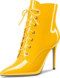 Женские ботильоны Castamere на высоком каблуке, застежка-молния, заостренный носок, короткие ботинки с шнуровкой, сексуальные офисные туфли с каблуком 3,9 дюйма, Yellow Patent