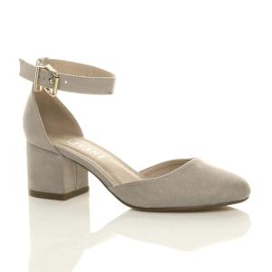 Туфли из искусственной замши на среднем блоке с ремешком на щиколотке, 2 части каблука AJVANI, серый