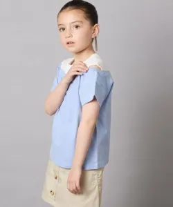 Футболка с открытыми плечами и многослойным логотипом Avv, цвет Light Blue