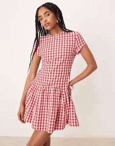 ASOS DESIGN футболка мини-платье с заниженной талией в клетку