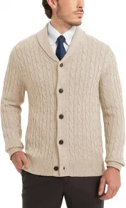 Мужской кардиган Kallspin из шерстяной смеси с кабельной вязкой и воротником-шалью