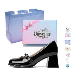 Туфли Chunky Heel Mary Jane Shoes Women's Gift Box Set Dawei's house, Black