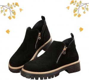 Женские ботильоны с круглым носком и боковой молнией, замшевые ботинки на массивном каблуке, ботинки Челси для женщин, зимние и осенние ортопедические повседневные замшевые ботильоны NoworFewer, Black 7.5