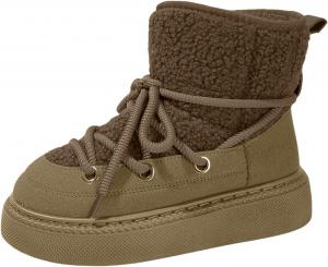 Женские зимние ботинки, платформенные противоскользящие ботильоны, утепленные искусственным мехом, ботильоны на шнуровке с круглым носком, короткие сапожки без застежки, водонепроницаемая теплая обувь, удобные для прогулок на улице Rianclud, Army Green