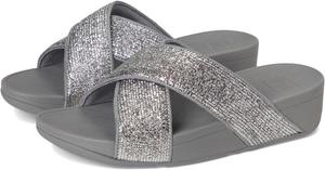 Туфли FitFlop Women's Lulu Crinkled-shimmer Cross Slides, Silvereen