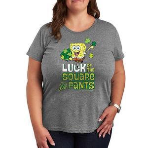 Футболка с принтом Spongebob Squarepants Luck of the Square Pants Nickelodeon, Heather Gray
