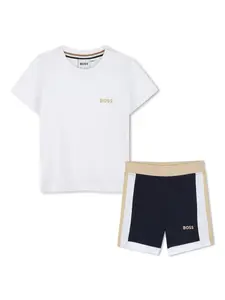 Комплект из футболки и шортов с логотипом BOSS Kidswear, белый