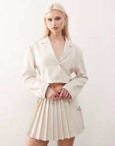 COLLUSION укороченный тканый блейзер с завязками сзади в каменном цвете - STONE