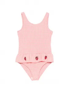 Купальник в клетку с воланами Etta цвета "клубничный" Konges Sløjd, розовый