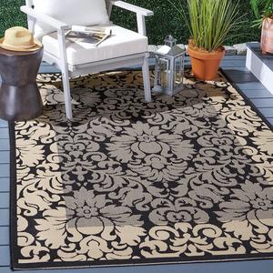 Ковер SAFAVIEH, 244 x 336 см, Courtyard Collection Black / Sand CY2727 для помещений и улицы, брызгозащитный, легко чистится, для патио, заднего двора, прихожей