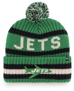 Мужская вязаная шапка Kelly Green New York Jets Legacy Bering с манжетами и помпоном '47 Brand