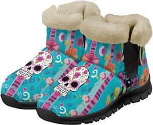 Женские зимние ботинки Jeiento Sugar Skull с цветами, пушистые, утепленные, с нескользящей подошвой, Mexico Sugar Skull